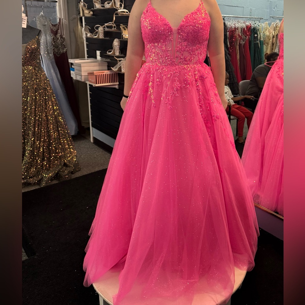 Hot Pink Beaded Tulle Ball Gown